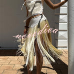 Stylish Halter Neck Lace Up Tassel Pendant Backless Top