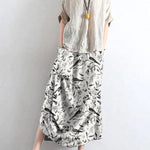 Brick red oversized linen skirts asymmetrical design elastic waist long skirt