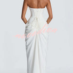 Cyra Back Lace-up Asymmetrical Pleats Strapless Slit Maxi Dress