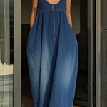 Stylish Sleeveless Loose-fitting Pocket Casual Denim Maxi Dress