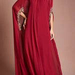 My Dearest Chiffon Sequin Trim High Neck Batwing Cutout Sleeve Cape Maxi Dress