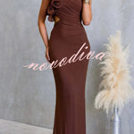 Fashionable Mesh Sleeveless One-shoulder Waist-revealing Maxi Dress