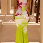 Floral Print Sleeveless Slim-fit Elegant Fishtail Maxi Dress