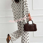 Verne Linen Blend Polka Dot Batwing Sleeve Top and Elastic Waist Pocket Loose Pants Set