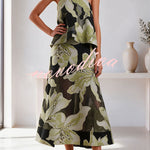 Effortlessly Romantic Floral Print Tiered Slip Square Neck A-line Maxi Dress
