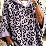 Comfortable and Casual Knit Leopard Print Half Sleeve Hoodie Sweater