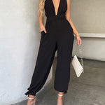 Zeagoo Women's Crisscross Tie Backless Halter Jumpsuit Deep V Neck Sleeveless Jumpsuits