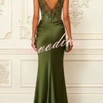 Nasha Floral Sequin Satin Boat Neck Short Sleeve Ruched Mermaid Gown Maxi Dress