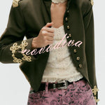 Napoleon Style Retro Rope Knot Decoration Stand Neck Long Sleeve Suit Jacket