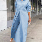 Zeagoo Women's Button Down Maxi Shirts Dress Long Sleeve Collared V Neck Kaftan Loose Long Dress Coat