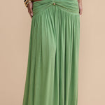 Martina Stretch Mesh Gold Metal Detail Gathered Cutout Waist Vacation Maxi Skirt