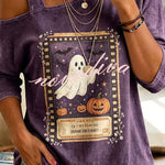 Cozy Fall Vibes Black Cat Print Off-Shoulder Halloween Top