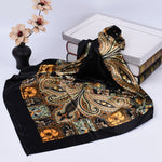 Vintage Bohemian Paisley Print Satin Square Scarf