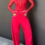 Free Moment Animal Print Metal Ring Design Pocket Wide Leg Pants