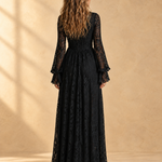 Charlotte | Black lace maxi dress with plunging V-neck
