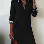 Dorellia | Casual Long Sleeve Dress with Zip Closure, Black