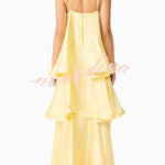 Soft and Smooth Satin Tiered Slip Square Neck A-line Maxi Dress