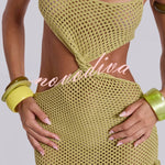 Fashionable Openwork Knit Halter Neck Tie Slim Fit Cover-up Mini Dress