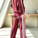 Lucienne Polka Dot Striped Star Print Zipper High Neck Pocket Sporty Jacket