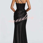 Emina Satin One Shoulder Asymmetrical Neck Cutout Back Lace-up Drape Maxi Dress