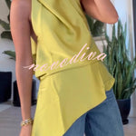 Misty Aura Satin Halter Tie-up Neck Open Back Drape Hem Top