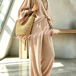 Retro Style Polka Dot Print Batwing Sleeve Top and Elastic Waist Loose Jogger Pants Set