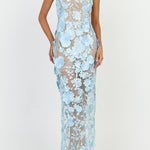 Sienna Floral Embroidered Fabric Off Shoulder Mermaid Silhouette Slit Maxi Dress