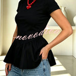Playful and Cute Short Sleeve Ruffle Hem Stretchy T-shirt Top