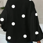 Stylish Polka Dot Print Collared Puff Sleeve Loose Shirt