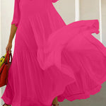 Loose Plus Size Mesh Pleated Solid Color Split-Joint Mock Neck Maxi Dresses Two Pieces Set
