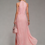 Comfortable And Elegant Halter Neck Sleeveless Slit Chiffon Maxi Dress