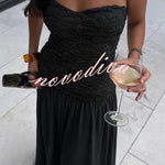 Stylish Three-dimensional Floral Chiffon Patchwork Strapless Elegant Maxi Dress