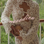 Easy Resort Knit Crochet Cutout Long Sleeve Reversible Vacation Maxi Dress