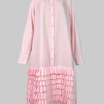 A-Line Long Sleeves Layered Pleated Pockets Solid Color Split-Joint Lapel Midi Dresses Shirt Dress