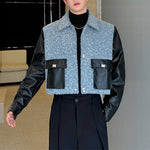 Colorblock PU Leather Short Jacket
