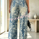 Stylish and Distinctive Leopard Print Denim High Rise Pocket Wide Leg Jeans