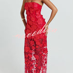 Sienna Floral Embroidered Fabric Off Shoulder Mermaid Silhouette Slit Maxi Dress