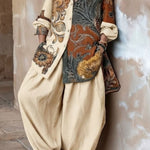 Retro Floral Print Longline Shirt & Baggy Pants Two-Piece Set