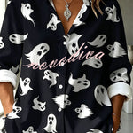 Halloween Shirt with Evil Spirit and Witch Hat Pattern