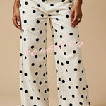 Retro Style Polka Dot Print High Waist Pocketed Wide Leg High Waisted Jeans