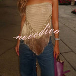 Fashionable Sleeveless Off-shoulder Tassel Hem Strapless Top