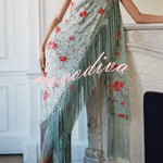 Floral Print Halter Neck Sleeveless Elegant Tassel Maxi Dress