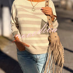 Xander Knit Color-block Stripes Wide Neck Long Sleeve Pocket Relaxed Sweater
