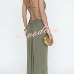 Athena Metal-Link Cutout Design Back Lace-up Drape Maxi Dress