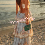 Daylight Unique Print Cutout Waist Back Lace-up Tiered Hem Maxi Dress