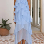 Solid Color Chiffon Halter Neck Elegant Ruffle Maxi Dress