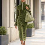 Sports Retro Leopard Print Stand Collar Velvet Top + Skirt Set