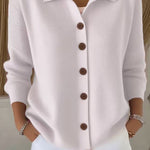 Casual Stylish Knit Solid Color Shirt Neck Button Up Long Sleeve Cardigan