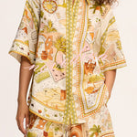 Tropical Vegetation Print Loose Button Elastic Waist Shorts Set