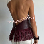 Stylish Halter Neck Sleeveless Leather Tassel Loose Top